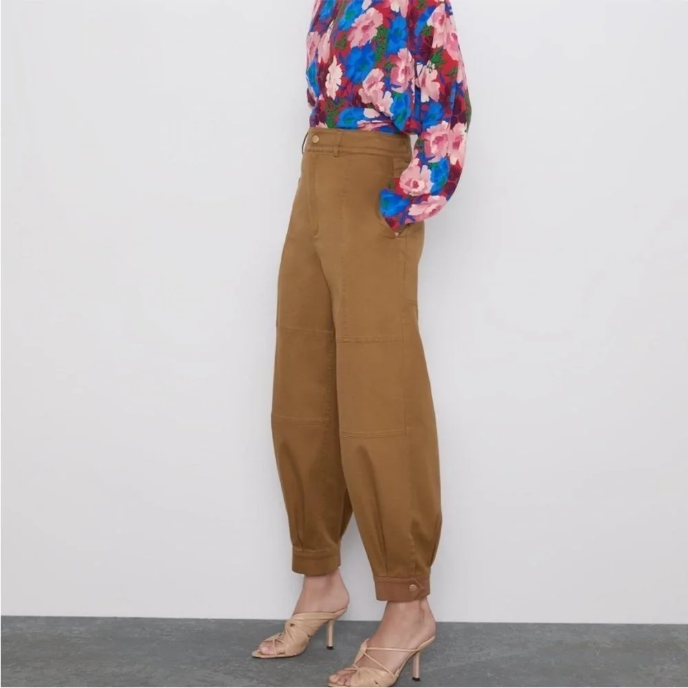 ZARA  SNAP BUTTON CUFFED PANTS-TAUPE BROWN-7149/240